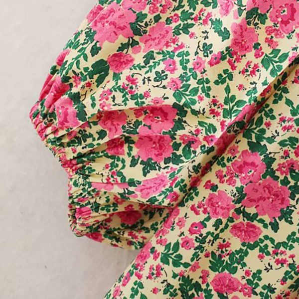 Vintage O Neck Floral Print Casual Loose Short Dress - Image 3