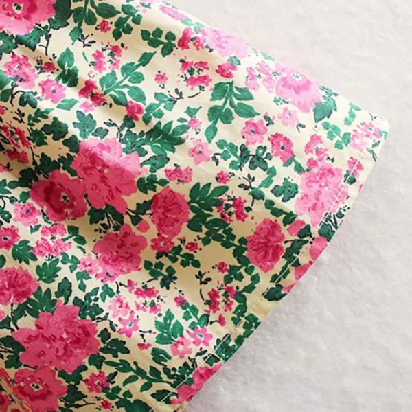 Vintage O Neck Floral Print Casual Loose Short Dress - Image 4