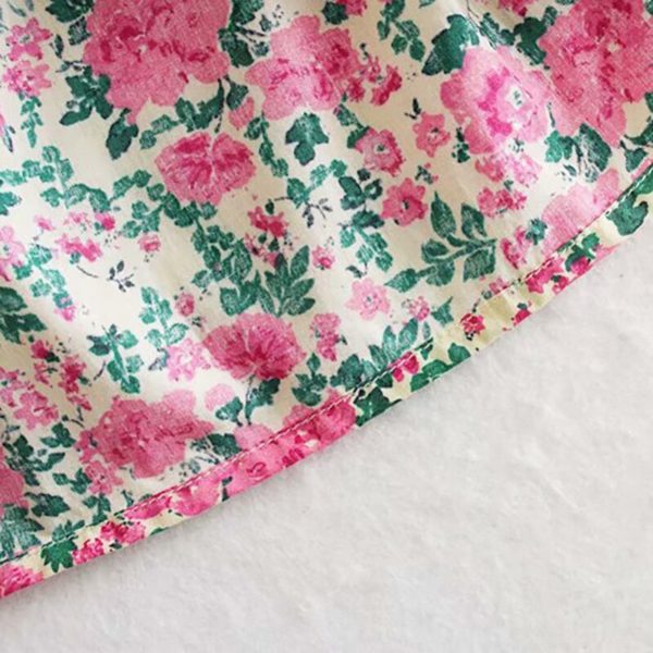 Vintage O Neck Floral Print Casual Loose Short Dress - Image 6