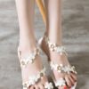 Flat Sandals Toe Loop Flowers Detail Strappy Beach Sandal Shoes - Image 2