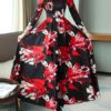Floral Print Maxi Dresses Long Sleeves V Neck Swing Dress