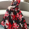 Floral Print Maxi Dresses Long Sleeves V Neck Swing Dress - Image 2