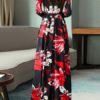 Floral Print Maxi Dresses Long Sleeves V Neck Swing Dress - Image 3