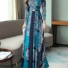 Floral Print Maxi Dresses Long Sleeves V Neck Swing Dress - Image 6