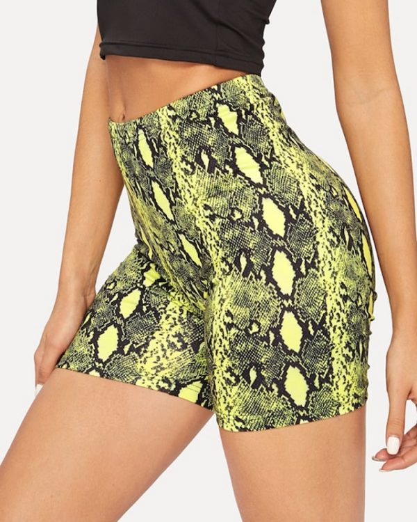 Gym Fitness Workout Clothes Push Up Snakeskin Leggings Shorts - Image 3