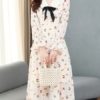 Long Sleeves Dress Floral Print Peter Pan Collar Bows Tie Flared Dress
