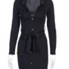 Elegant Lace Up Turndown Collar Sheath Bodycon Mini Dress - Image 2