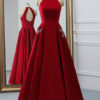 Satin Fabric Halter A Line Sleeveless Beaded Floor Length Party Prom Dresses - Image 4