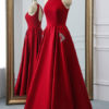 Satin Fabric Halter A Line Sleeveless Beaded Floor Length Party Prom Dresses - Image 5