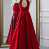Satin Fabric Halter A Line Sleeveless Beaded Floor Length Party Prom Dresses - Image 6