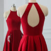 Satin Fabric Halter A Line Sleeveless Beaded Floor Length Party Prom Dresses - Image 8