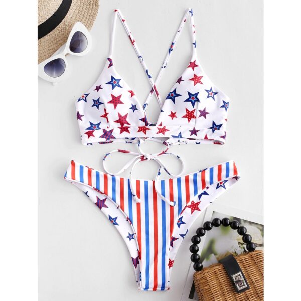 American Flag Lace-Up Bikini Swimsuit