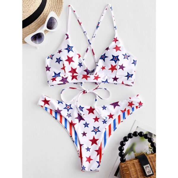 American Flag Lace-Up Bikini Swimsuit - Image 2