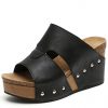 Birkie-Style Wedge Sandals - Double Wide Straps Open Heels
