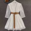 Runway Designer Solid Mesh Embroidery Bohemian Mini Dress