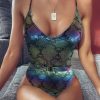 Shimmering Effect Belt and Buckle One Piece Swimsuit