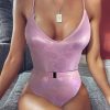 Shimmering Effect Belt and Buckle One Piece Swimsuit - Image 8