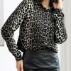 Shirt Leopard Buttons Turndown Collar Long Sleeves Chiffon Tops - Image 2