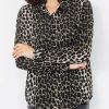 Shirt Leopard Buttons Turndown Collar Long Sleeves Chiffon Tops - Image 4