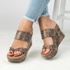 Slip On Leather Wedge Sandals - Open Toe Style Broad Foot Strap Cork Insole