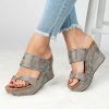 Slip On Leather Wedge Sandals - Open Toe Style Broad Foot Strap Cork Insole - Image 2
