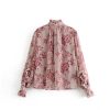 Floral Print Turtleneck Blouse Shirts - Image 3