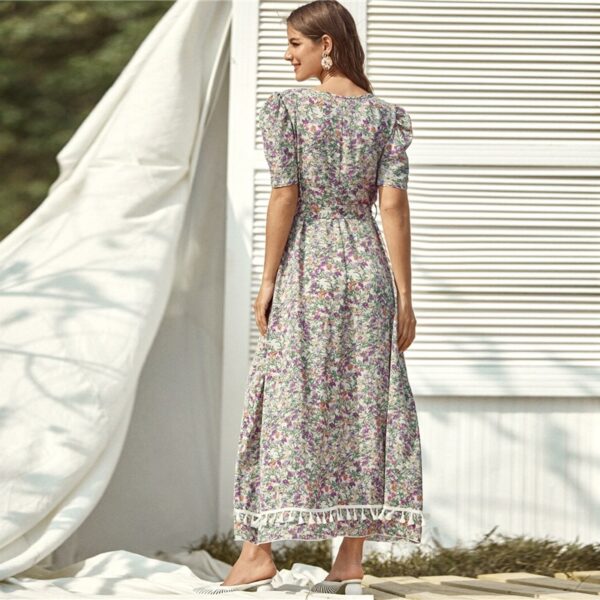 Floral Print High Waist A Line Bohemian Long Dresses - Image 5