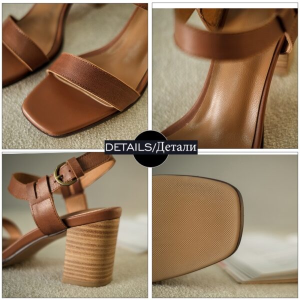 Retro Wood Thick High Heels Buckle Shoes - Image 6