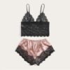 Sexy floral lace Bralette With Satin Shorts Lingerie Set - Image 3