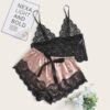 Sexy floral lace Bralette With Satin Shorts Lingerie Set - Image 4