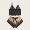 Sexy floral lace Bralette With Satin Shorts Lingerie Set - Image 8