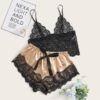 Sexy floral lace Bralette With Satin Shorts Lingerie Set
