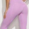Solid Color High Waist Sports Leggings With Pockets - Image 2