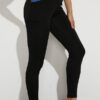 Solid Color High Waist Sports Leggings With Pockets - Image 5