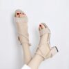 Solid Cross Strap Thick High Heels Sandals