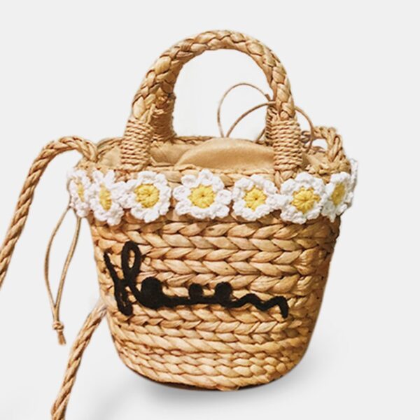 Travel Daisy Beach Weave Straw Bucket Crossbody Bag - Image 2