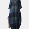 Casual Plaid Printed O-neck Three Quarter Sleeve Maxi Dress