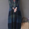 Casual Plaid Printed O-neck Three Quarter Sleeve Maxi Dress - Image 2