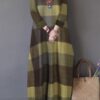 Casual Plaid Printed O-neck Three Quarter Sleeve Maxi Dress - Image 3
