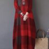 Casual Plaid Printed O-neck Three Quarter Sleeve Maxi Dress - Image 4