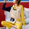 Long Sleeve Lapel Button-Down Cotton Soft Pajama Set - Image 5