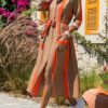 Maxi Dresses Chiffon Long Sleeves Printed Turndown Collar Shirt Dress