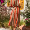 Maxi Dresses Chiffon Long Sleeves Printed Turndown Collar Shirt Dress - Image 2
