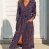 Maxi Dresses Chiffon Long Sleeves Printed Turndown Collar Shirt Dress - Image 5
