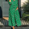 Maxi Dresses Chiffon Long Sleeves Printed Turndown Collar Shirt Dress - Image 7