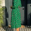Maxi Dresses Chiffon Long Sleeves Printed Turndown Collar Shirt Dress - Image 8