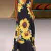 Maxi Dresses Floral Printed Sleeveless V-Neck Long Sundress