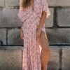 Maxi Dresses V-Neck Half Sleeves Floral Print Cut Out Slit Long Dress - Image 3