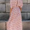 Maxi Dresses V-Neck Half Sleeves Floral Print Cut Out Slit Long Dress - Image 4