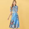 Patchwork Floral Print Pleated Midi Dress - Image 2
